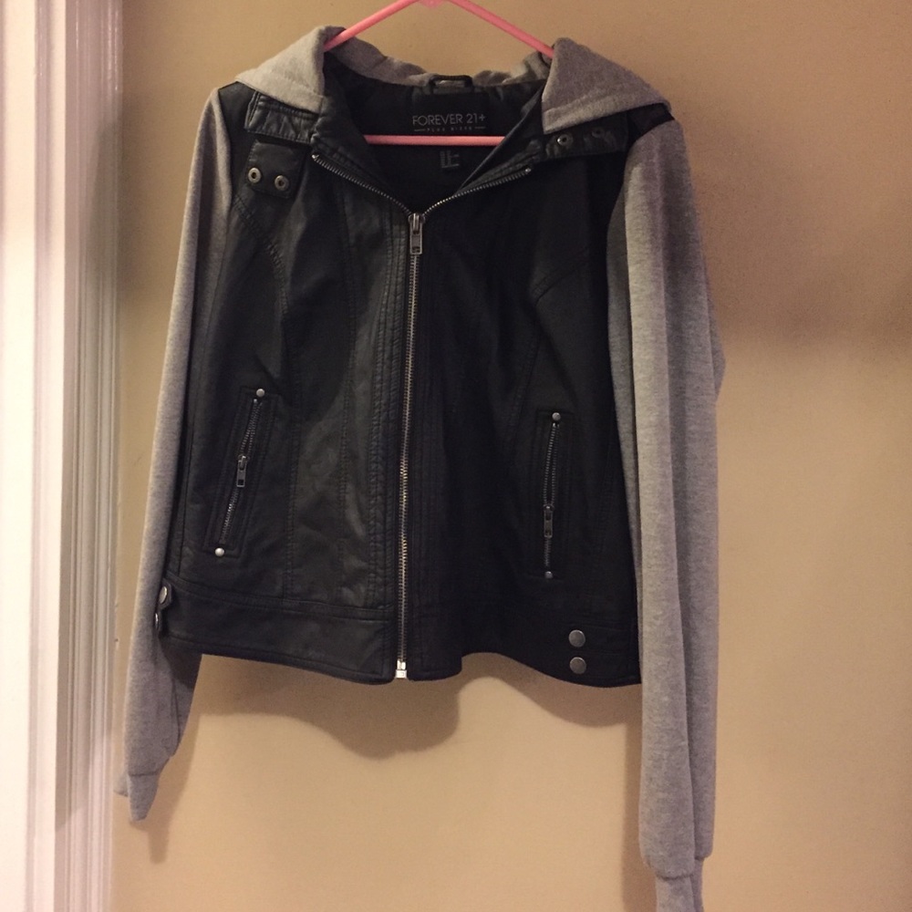 Hooded faux leather jacket